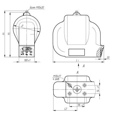 Габаритный чертеж трансформаторов ЗНОЛ.06 – от 3 до 24 кВ